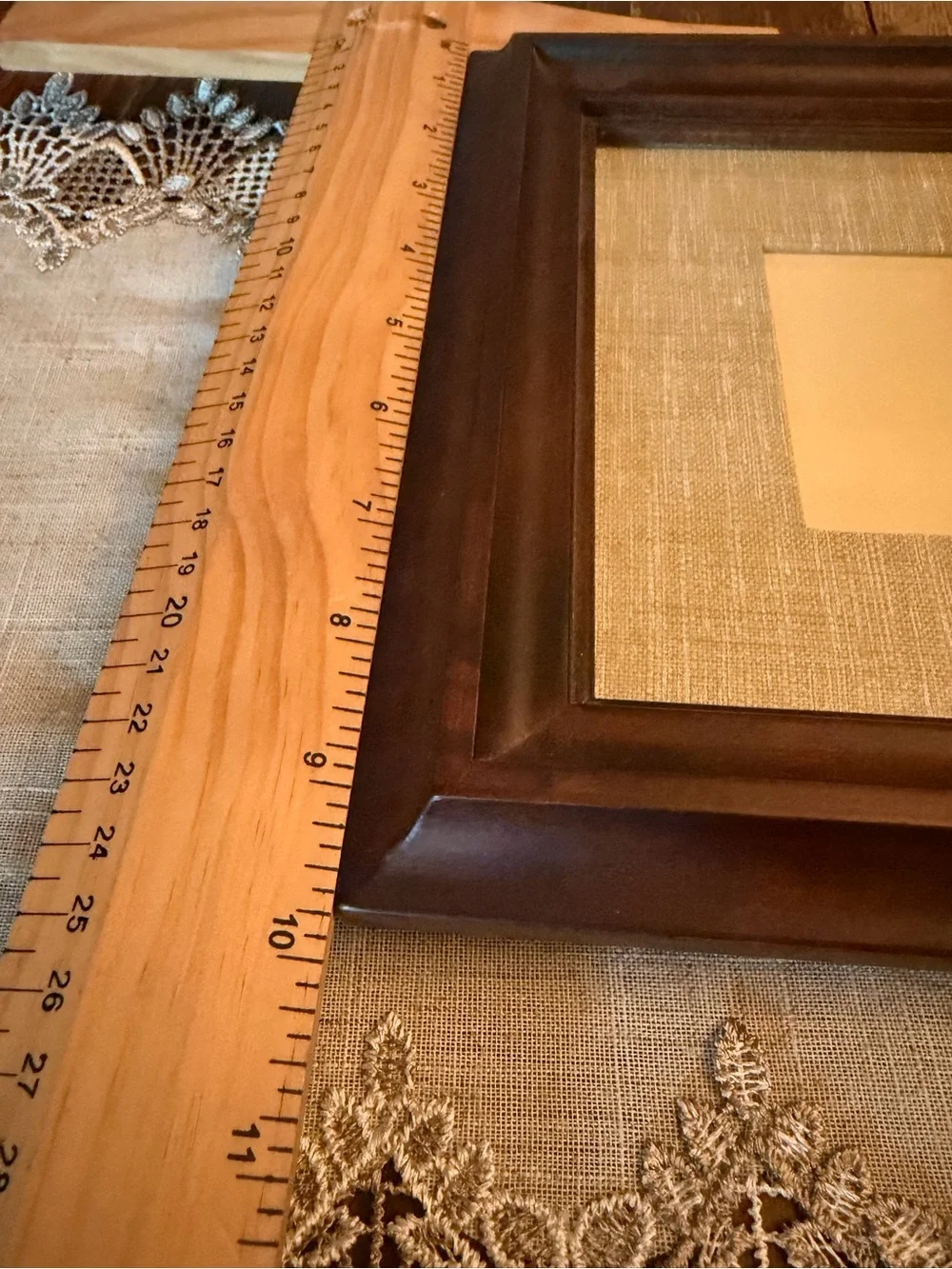 Pottery Barn Dark Brown Frame with Grey Cream Linen Mat